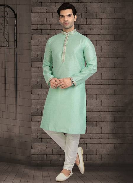 Green Colour Traditional Wear Jacquard silk Kurta Pajama Mens Collection 1226